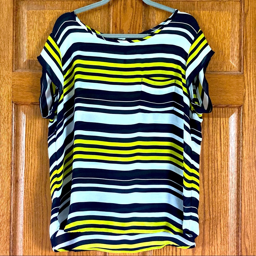 Ann Taylor Semi-Sheer Bright & Bold Striped Top XL